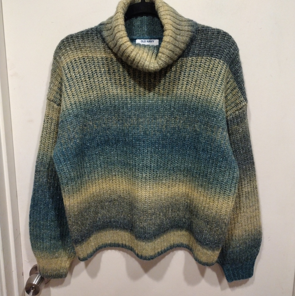 Old Navy Blue and Cream Cowl Neck Sweater